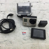 GoPro HERO3 action camera with waterproof housing, LCD screen, black cable and memory card