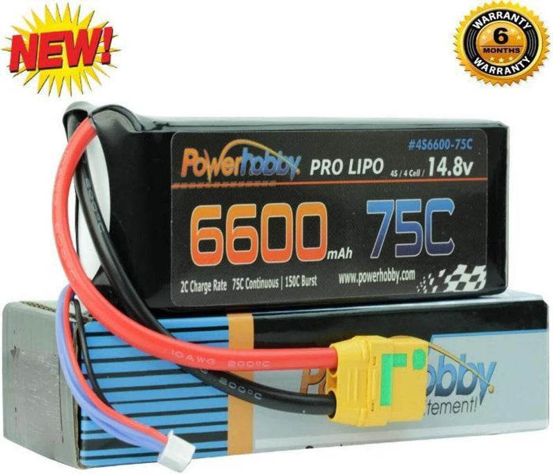 Powerhobby LiPo battery pack with XT90 plug, black 6600mAh 75C label