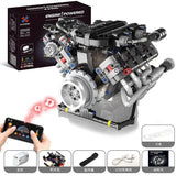 V8 Engine Model Kit Building Blocks Set with LED APP Motor for Adult Kids Gift Battery