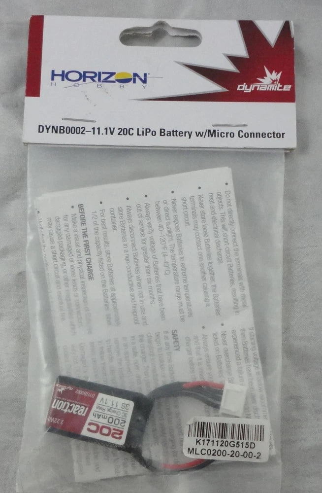 Dynamite 11.1V 200mAh Lipo Battery w/Micro Connector DYNB0002 Battery