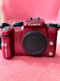 Fully Functional LUMIX G1 Red Mirrorless SLR Camera; Sticky Residue Removed.