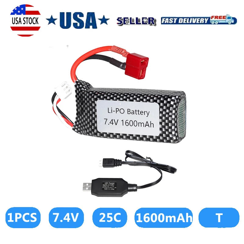 7.4V 1600mAh Lipo Battery for RC Cars 1/10  Accessories For XLH 9125 Buggy Car