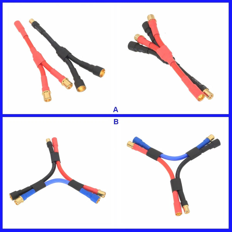 HXT 6.5mm 1 Male-/Female+ to 2 Male ESC HV 8mm Series Parallel Wire Battery FPV