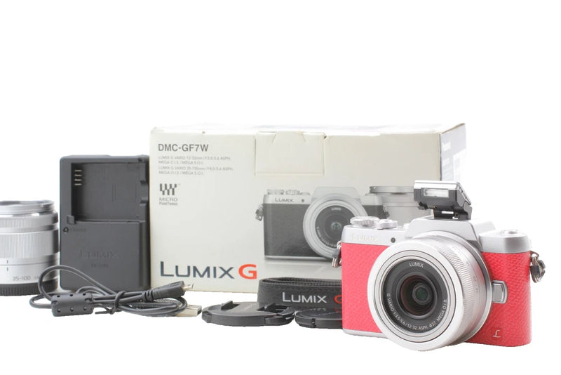 English OK [ MINT in BOX ] Panasonic LUMIX DMC-GF7 16MP Pink 12-32mm 35-100mm