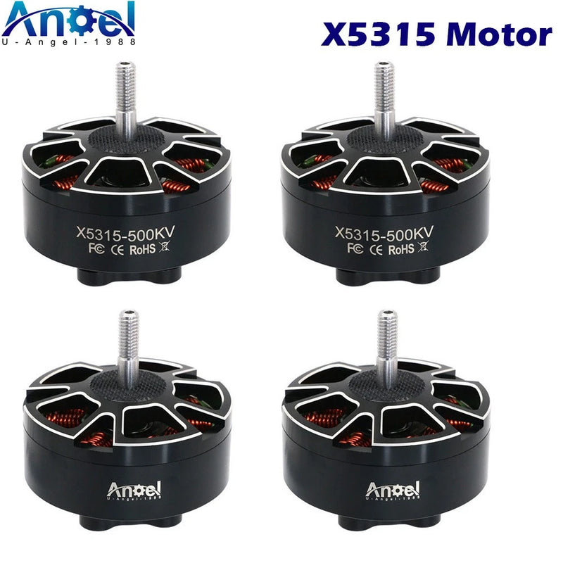 Angel X5315 brushless drone motor, black housing, 4 mounting posts, 500KV label