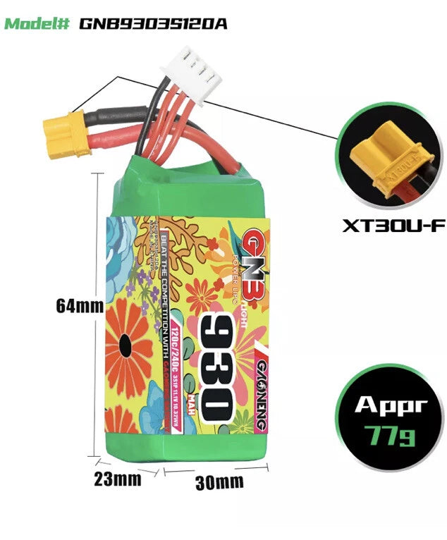GNB Gaoneng 3s 930mah 120c/240c XT30 Lipo Battery Blade 230S 200s 200SRX Battery