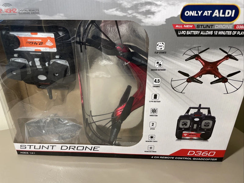 Syma stunt drone D360 retail box showing quadcopter and remote controller