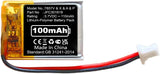 100mAh lithium-polymer battery pack with red/black leads and white plug connector