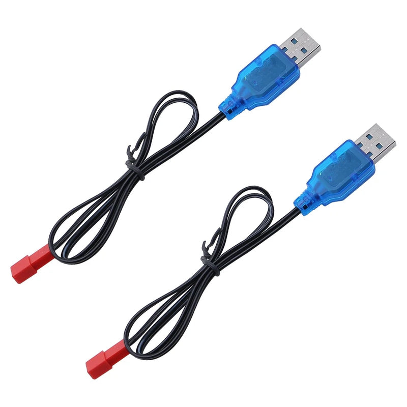 2-pack USB to JST 2-pin LiPo charger cables with blue USB plugs and red JST ends