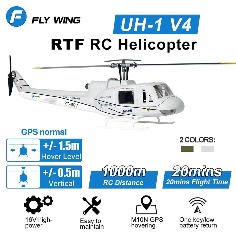 FlyWing UH1 V4 RC Helicopters RTF 10CH GPS Altitude Hold Fixed Point Helicopter