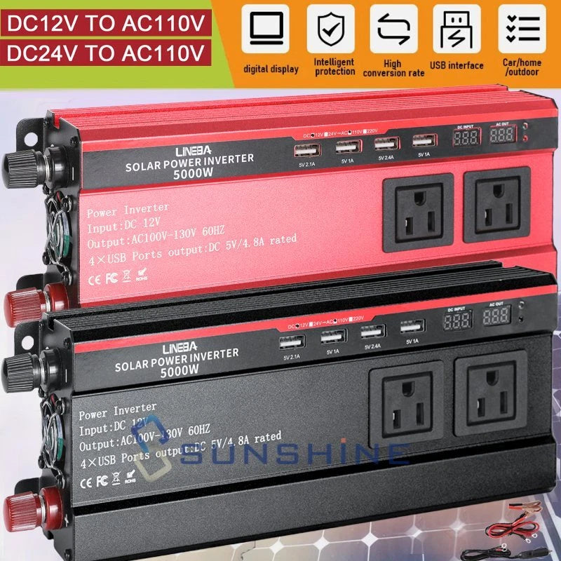 5000W Convertidor De Carro DC 12V/24V A 110V AC Para Coche Inversor Corriente