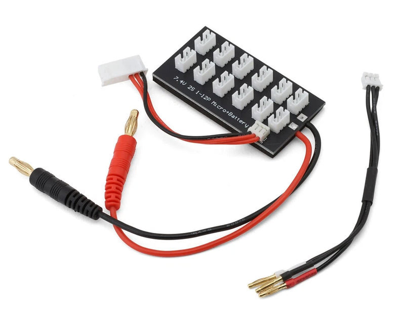 Parallel charging board with 2mm bullet adapters and red/black wiring harness