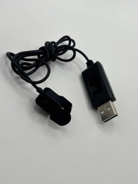 Black USB battery charger cable with two connector plugs