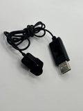 Black USB battery charger cable with two connector plugs