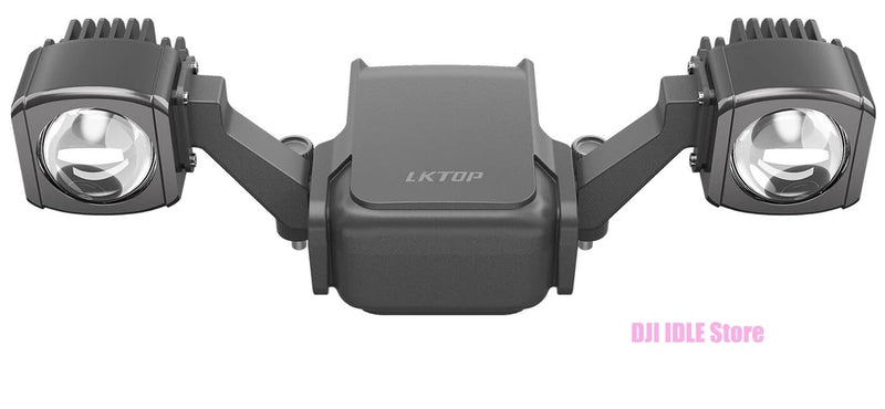 LKTOP dual searchlight with central mount, two circular LEDs on gray bracket