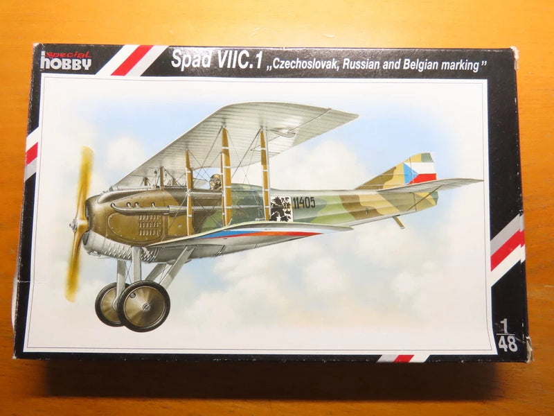 Biplane aircraft model kit box with SPAD VII C1 Czechoslovak marking