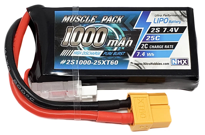 NHX Muscle Pack 2S 7.4V 1000mAh 25C Lipo Battery w/ XT60 Connector Battery