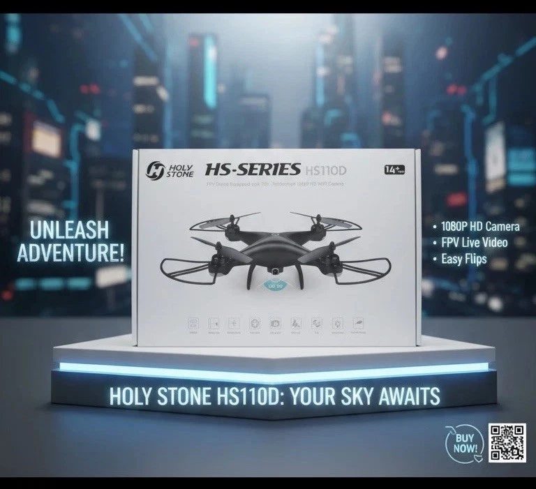 Holy Stone HS110D FPV RC drone in retail box, quadcopter with 1080p camera.