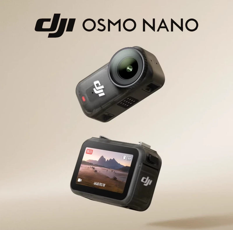 Action camera with flip touchscreen, dark gray body and lens