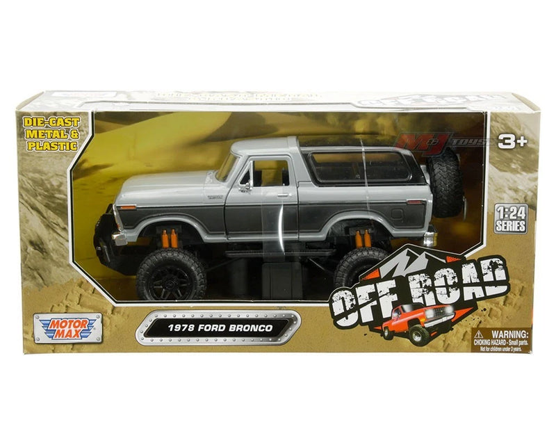 Motormax 1:24 Off-Road 1978 Ford Bronco Grey Diecast Model Car 79148 New In Box