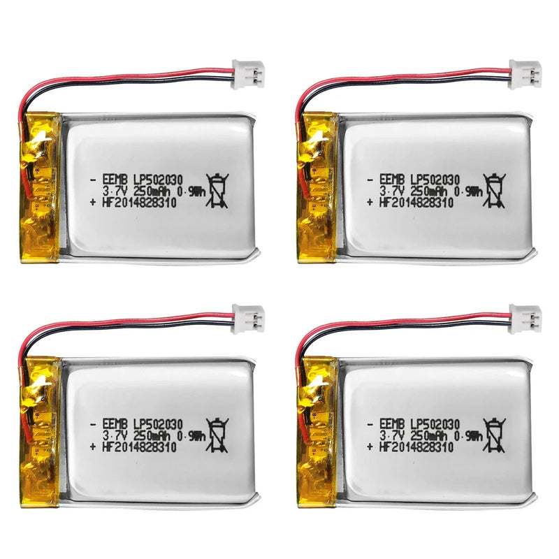 3.7V 250mAh Lipo Battery Rechargeable JST 2.0mm Connector - 4-Pack for RC & DIY Battery
