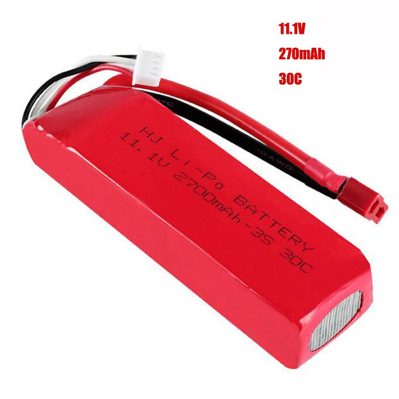Red 11.1V 2700mAh 30C LiPo battery pack with T-plug connector for RC