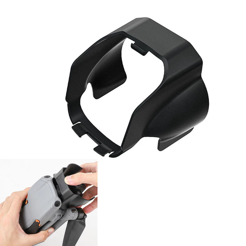 Black plastic anti-glare lens hood for drone camera, with mounting clips