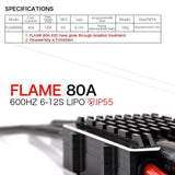 Tiger Motor Flame 80A drone ESC with black heatsink and red connector, IP55 rated