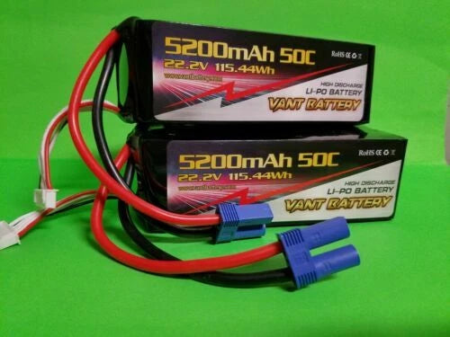 2 PACK VANT 6S 22.2V 5200mAh 50C Lipo Battery w EC5 Plug ARRMA KRATON OUTCAST Battery