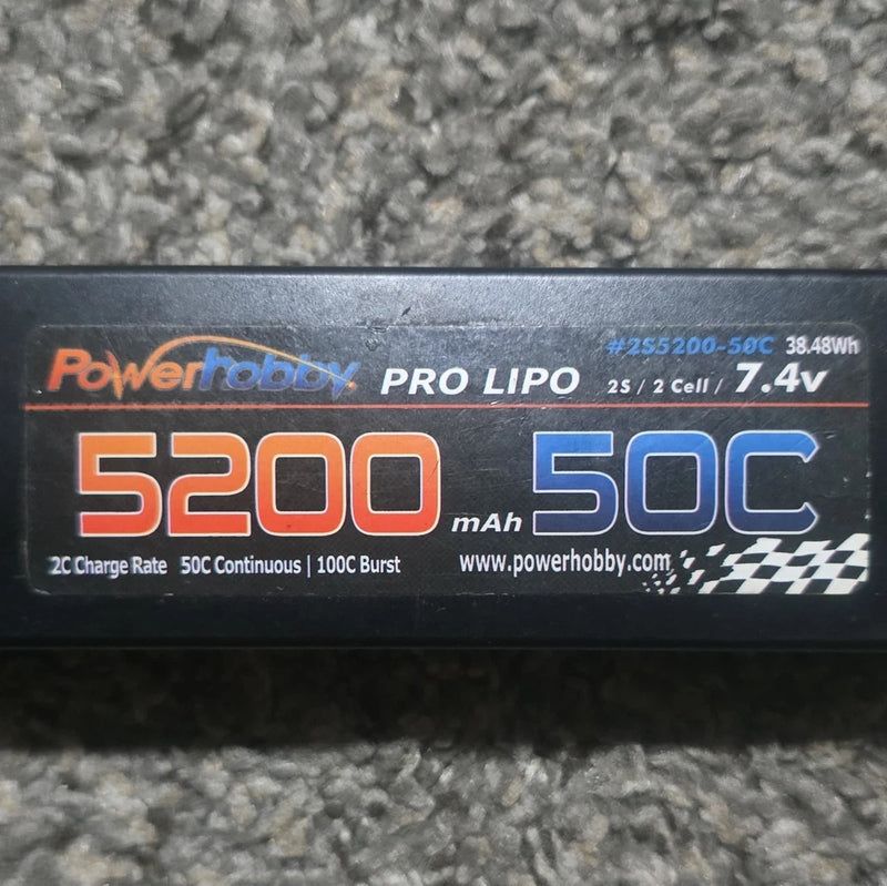Powerhobby Pro LiPo Battery Pack 2S 7.4V 5200mAh 50C #2S5200-50C hardcase Battery