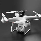 White quadcopter drone with dual cameras and four propellers