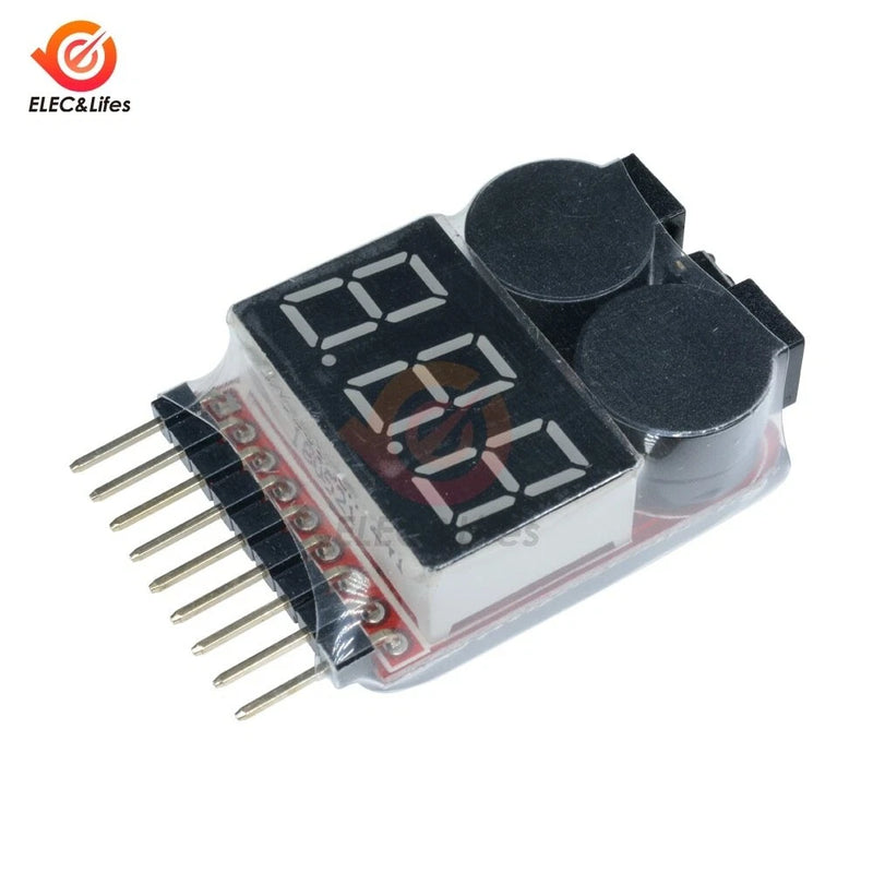 Lipo Battery Low Voltage Alarm 1-8S Buzzer Indicator Checker Tester LED