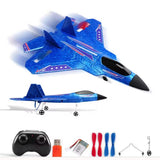Blue RC foam jet glider plane with remote controller and battery/prop accessories