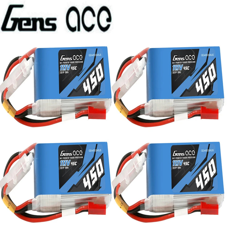 4X Gens Ace 450mAh 45C 11.1V 3S Lipo Battery JST-SYP For EPP 3D plane Trex 250 Battery
