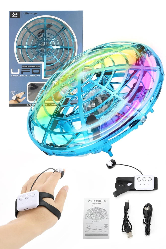 Colorful 360-degree mini drone with LED ring and handheld remote controller