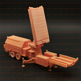 Unpainted 3D-printed counter-battery radar model kit with truck base and radar dish