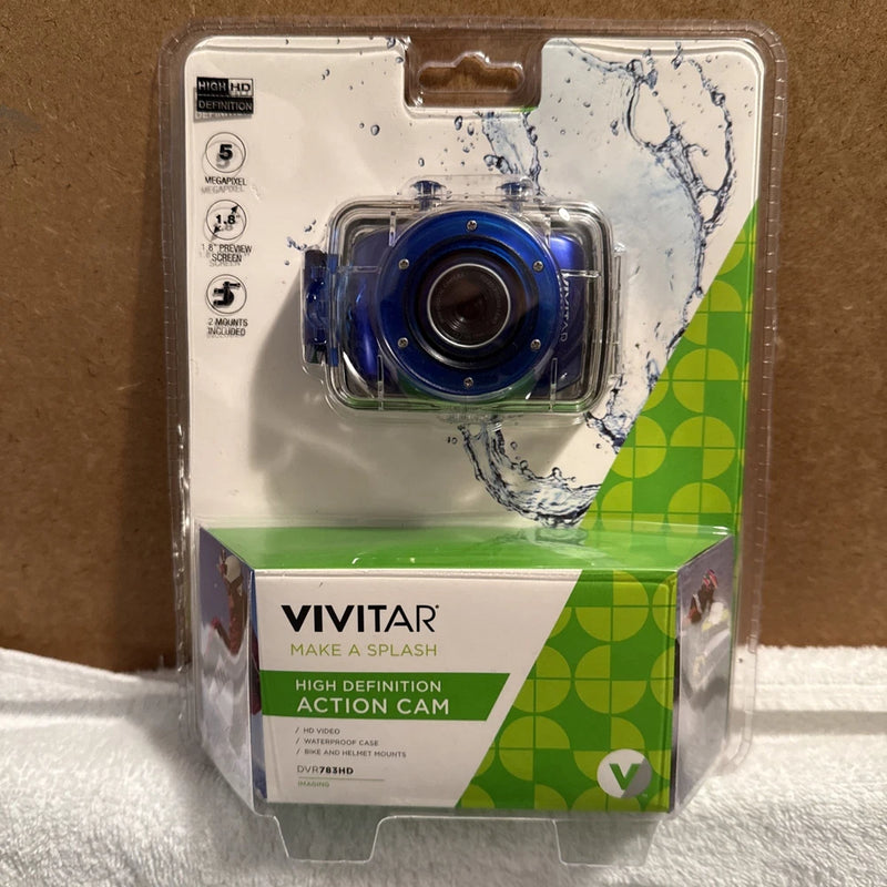 VIVITAR DVR783HD High Def Action Cam Waterproof Case Blue | New Sealed