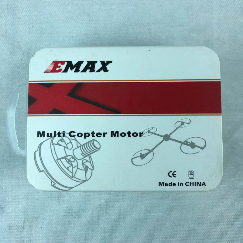 EMAX multi copter motor retail box with logo and technical diagram, Made in China