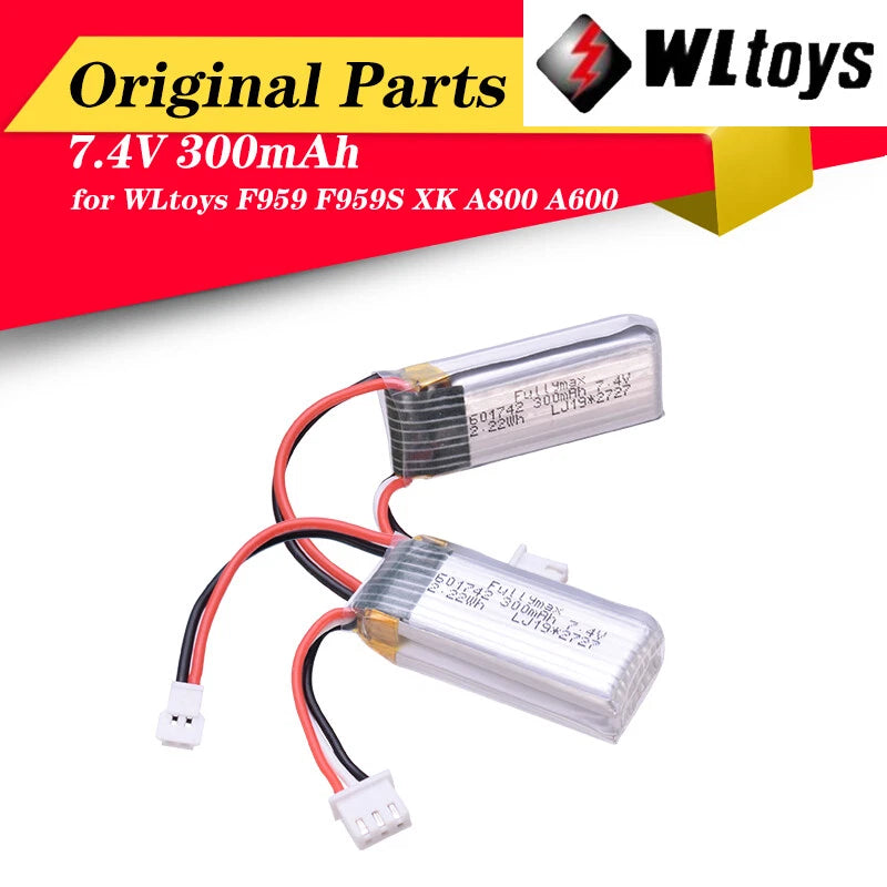 2pcs 7.4V 300mAh LiPo Battery for WLtoys F959 F959S XK A800 A600 RC Aircraft