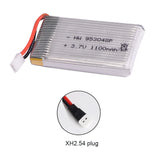3.7V 1100mAh LiPo battery pack with red/black leads and XH2.54 plug