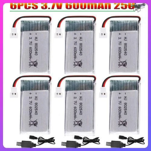 6X 3.7V 600mAh 25C Lipo battery XH2.54 Plug +USB Charger For RC Quadcopter Drone