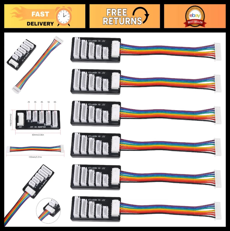 6pcs JST-XH Balance Board 2S-6S Lipo Battery Charger Adapter for RC Vehicles