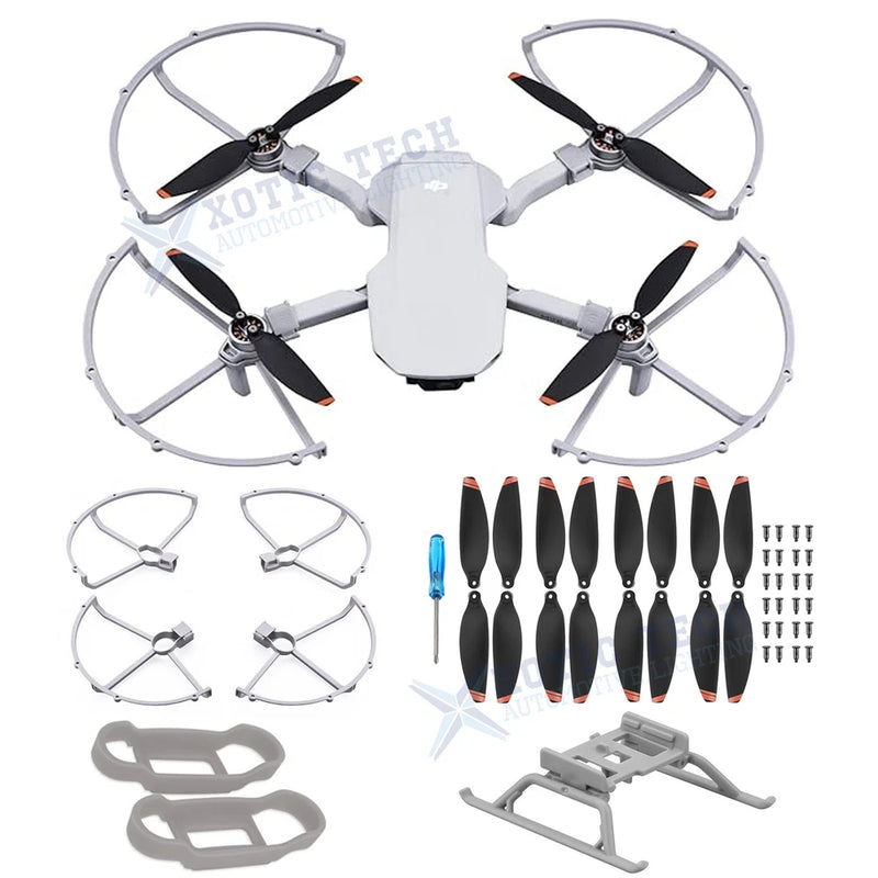 DJI drone prop guard set with gray leg risers, blade guards, and mounting screws