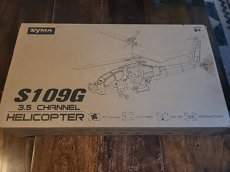 Syma S109G AH-64 Apache RC Helicopter Gyro System Military Open Box - UNFLOWN