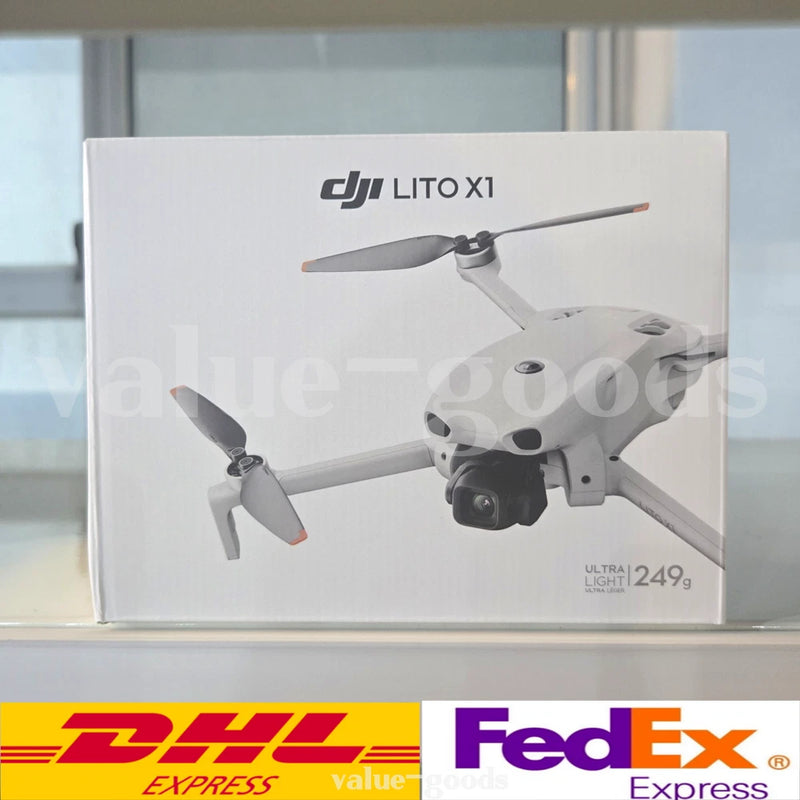 DJI Lito X1 camera drone in retail box, front view with propellers and four arms
