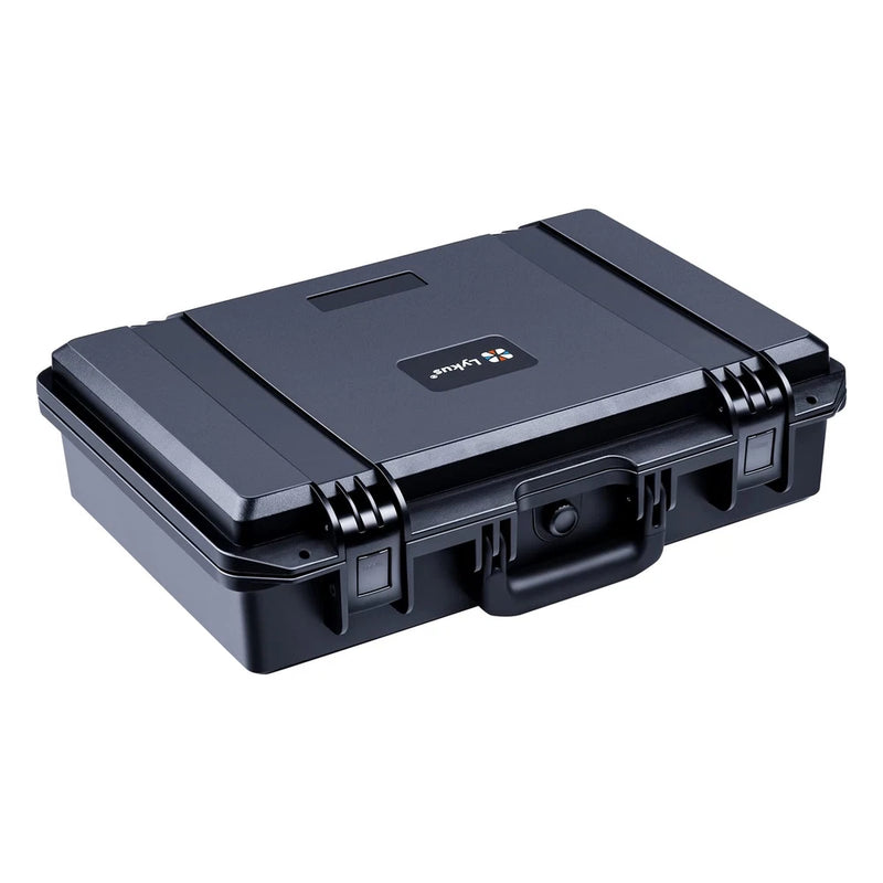 Waterproof hard case, black shell with molded handle and side latches