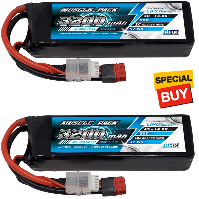 NHX Muscle Pack 4S 14.8V 3200mAh 50C Lipo Battery (2) w/ DEANS Connector Battery