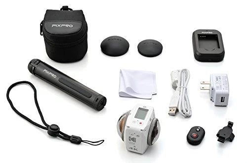 Daytona KODAK PIXPRO 4KVR360 action camera kit with case, mounts, cables and adapters