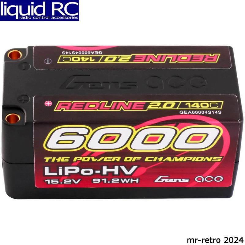 Gens Ace 60004S14S 15.2V 6000mAh 4S 140C LiHV Shorty 5.0mm bullet redline 2.0