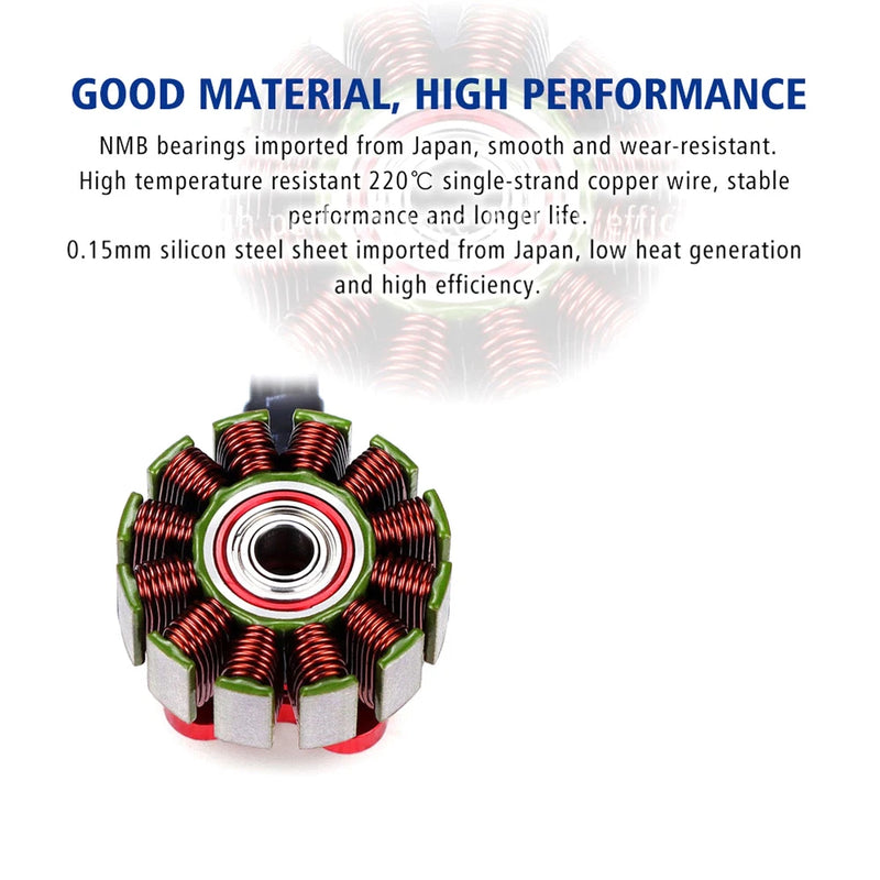 Brushless motor stator with copper windings and metal rotor hub